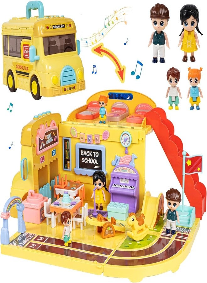 SKYBUCKET Dollhouse Camper Van Portable School Bus Building kitith Stair, Transforming Preschool Storage toyith Music for Girls ge 3+ - Image 1